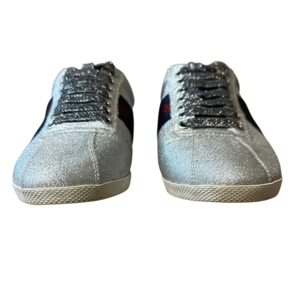 Gucci Bambi Silver Glitter Web Sneaker‎ 39 Spiked